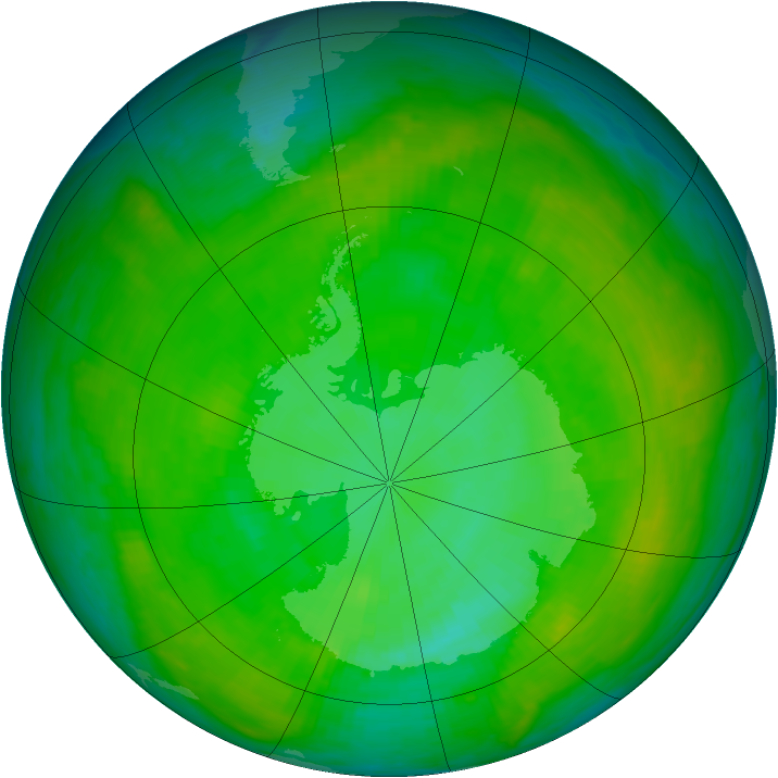Antarctic ozone map for 25 December 1982
